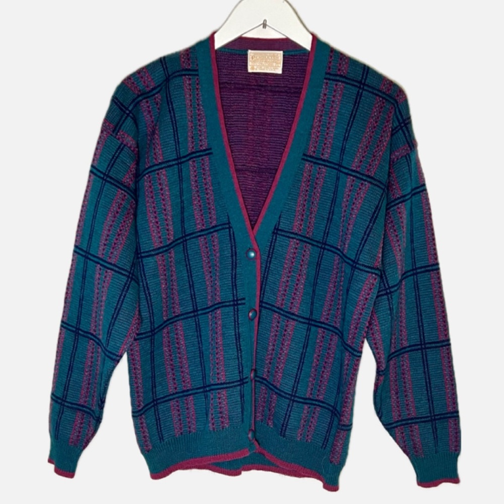 Vintage Pendleton Plaid Cardigan 100% Virgin Wool Sweater Sz L